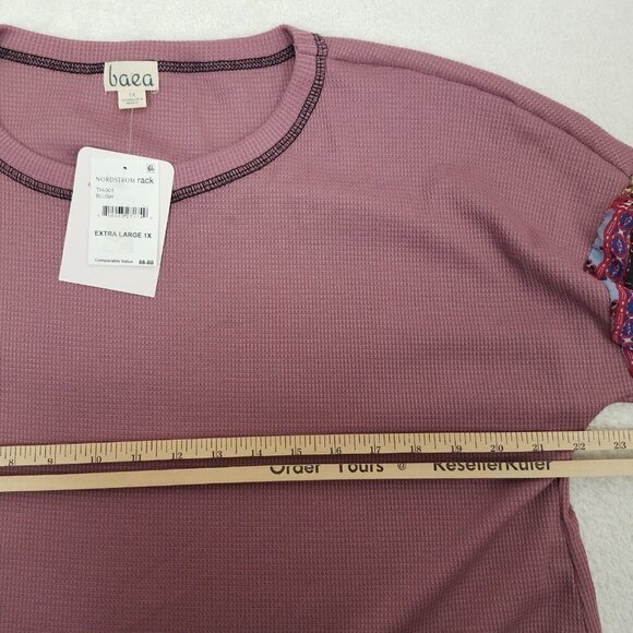NEW Baea Size 1X Waffle Knit top in Blush with Contrasting Sleeves Boho NWT $88 - Picture 7 of 8